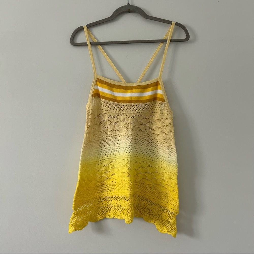 Free People Yellow Cream Stripe Ombre Crochet Knit Y2K Sleeveless Tank M NWT